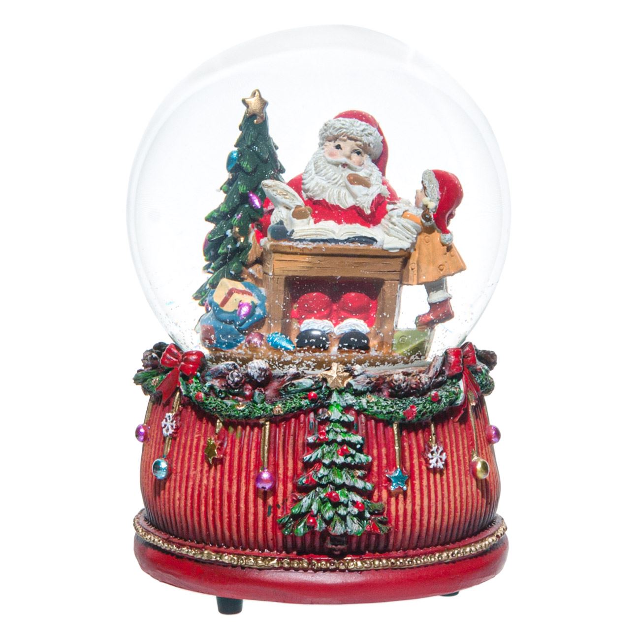 Karácsonyi dekorációs hógömb zenélő 14 cm