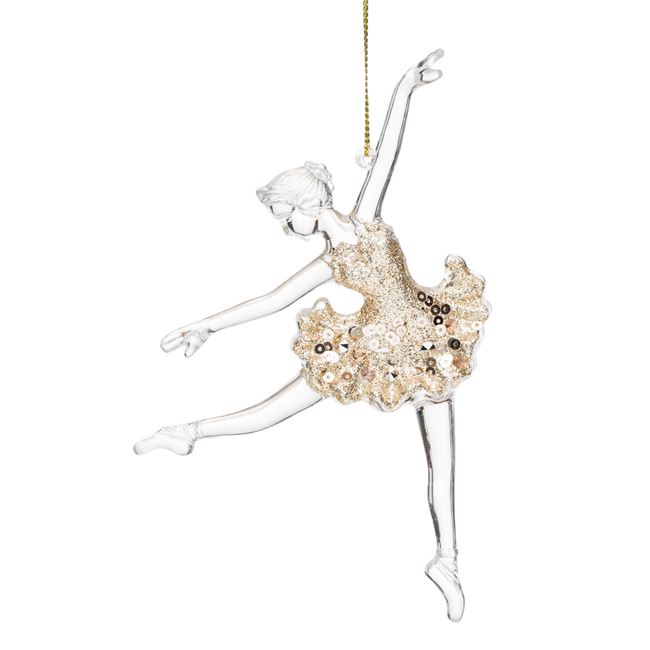 Karácsonyfa dísz bézs átlátszó balerina csillogással 14cm