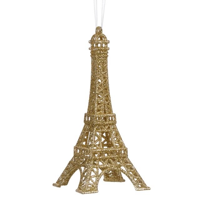 Karácsonyfadísz Eiffel-torony arany csillogással 6.7x15cm
