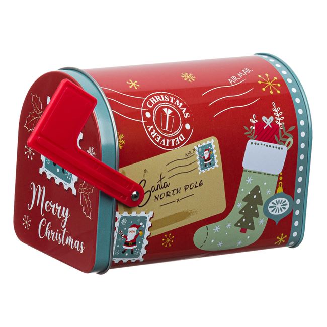Fém karácsonyi doboz piros postafiók 13x7.5x9.5cm
