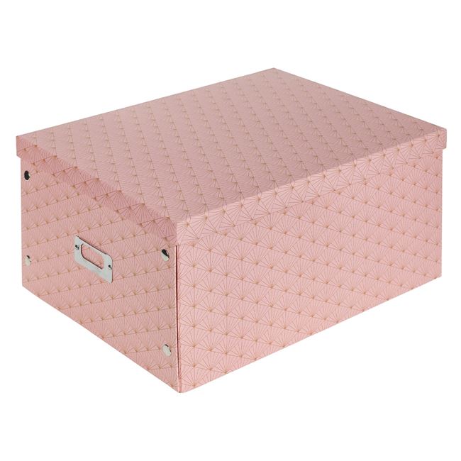Rózsaszín összecsukható kartondoboz arany fólia mintával és címkével 40x30x20cm 