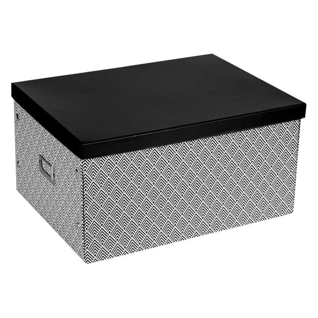 Fekete karton tároló doboz fehér rombuszokkal 40x30x20cm