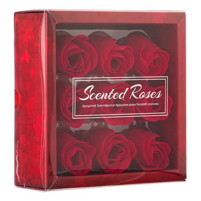 Valentin napi illatos dekoratív rózsabox 4.5cm - 9db