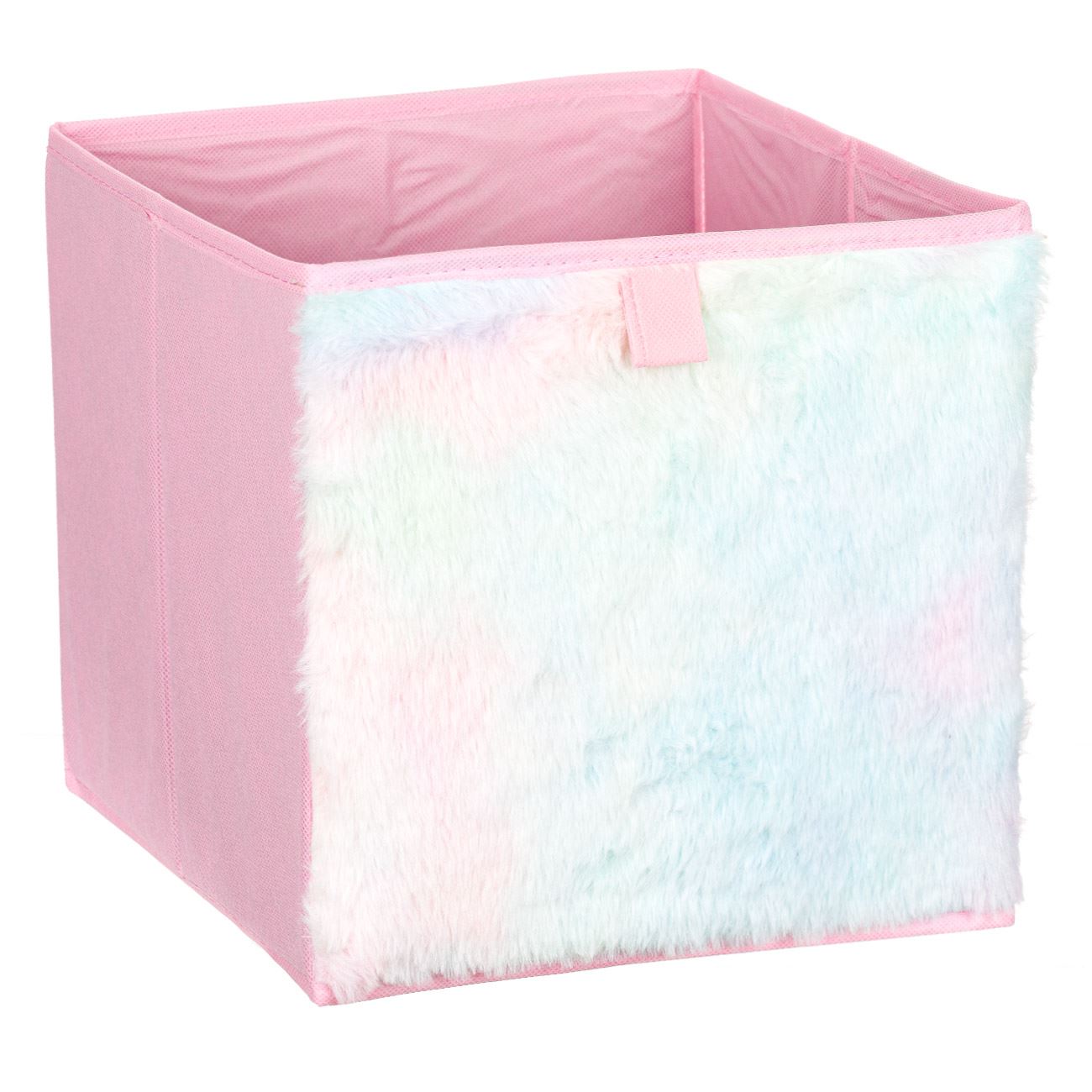 Tároló doboz rózsaszín szivárvány szőrme 25x25x25cm