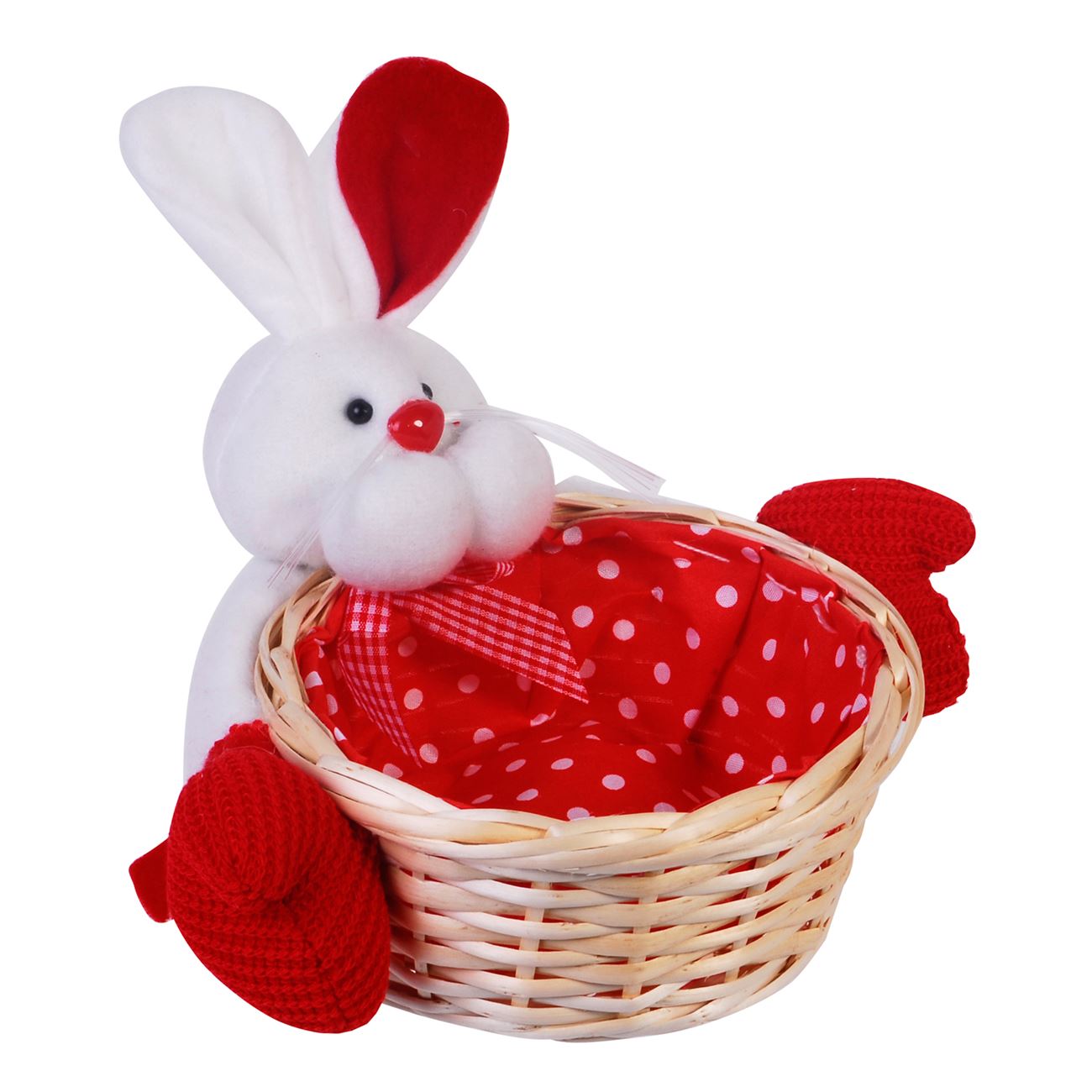 Húsvéti kosár nyuszi piros/fehér 14 x 6,5 cm
