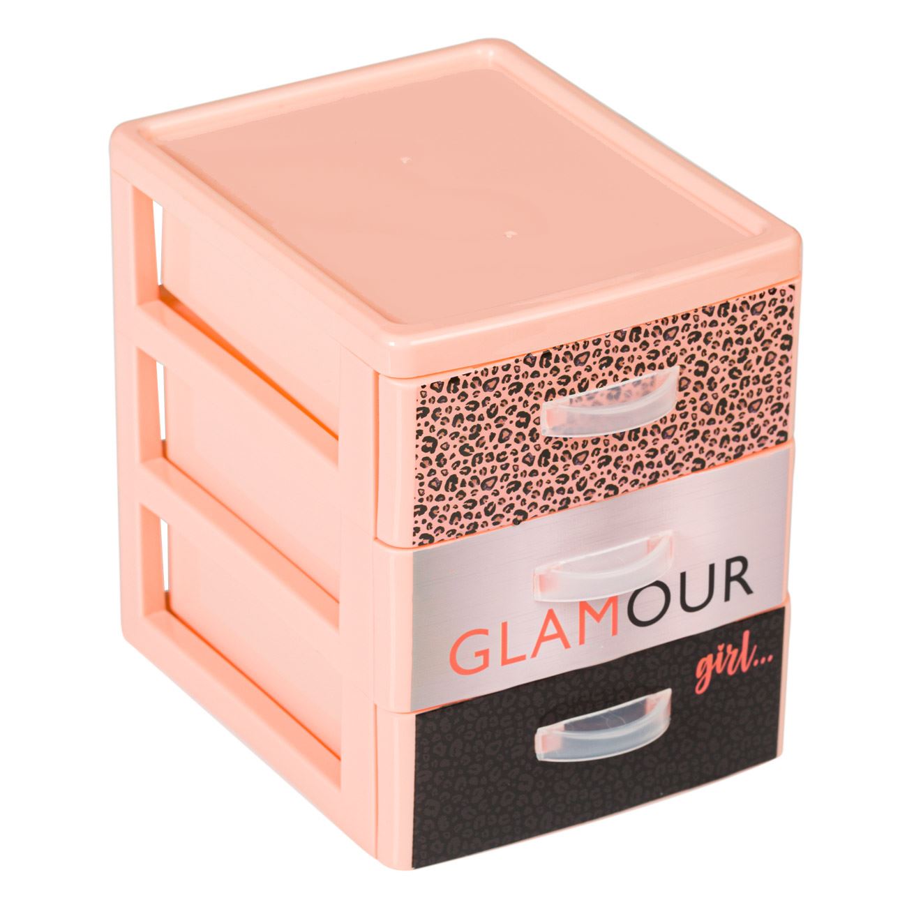 Irodai fiók Műanyag rózsaszín állatmintás Glamour Girl 15,5x12,5x15,5 cm