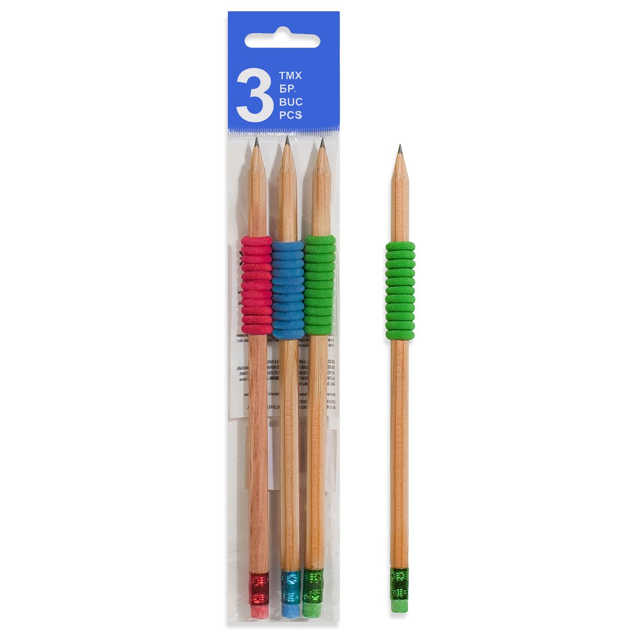 Fa ceruza színes radírral 3 db