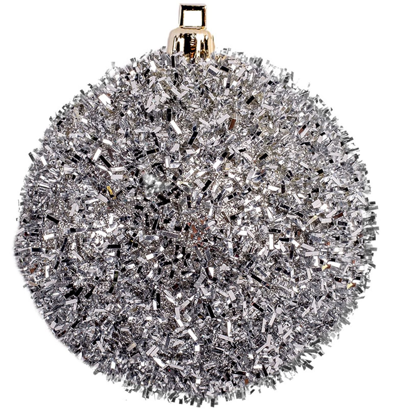 6 db ezüst csillámos karácsonyfa gömb 8 cm