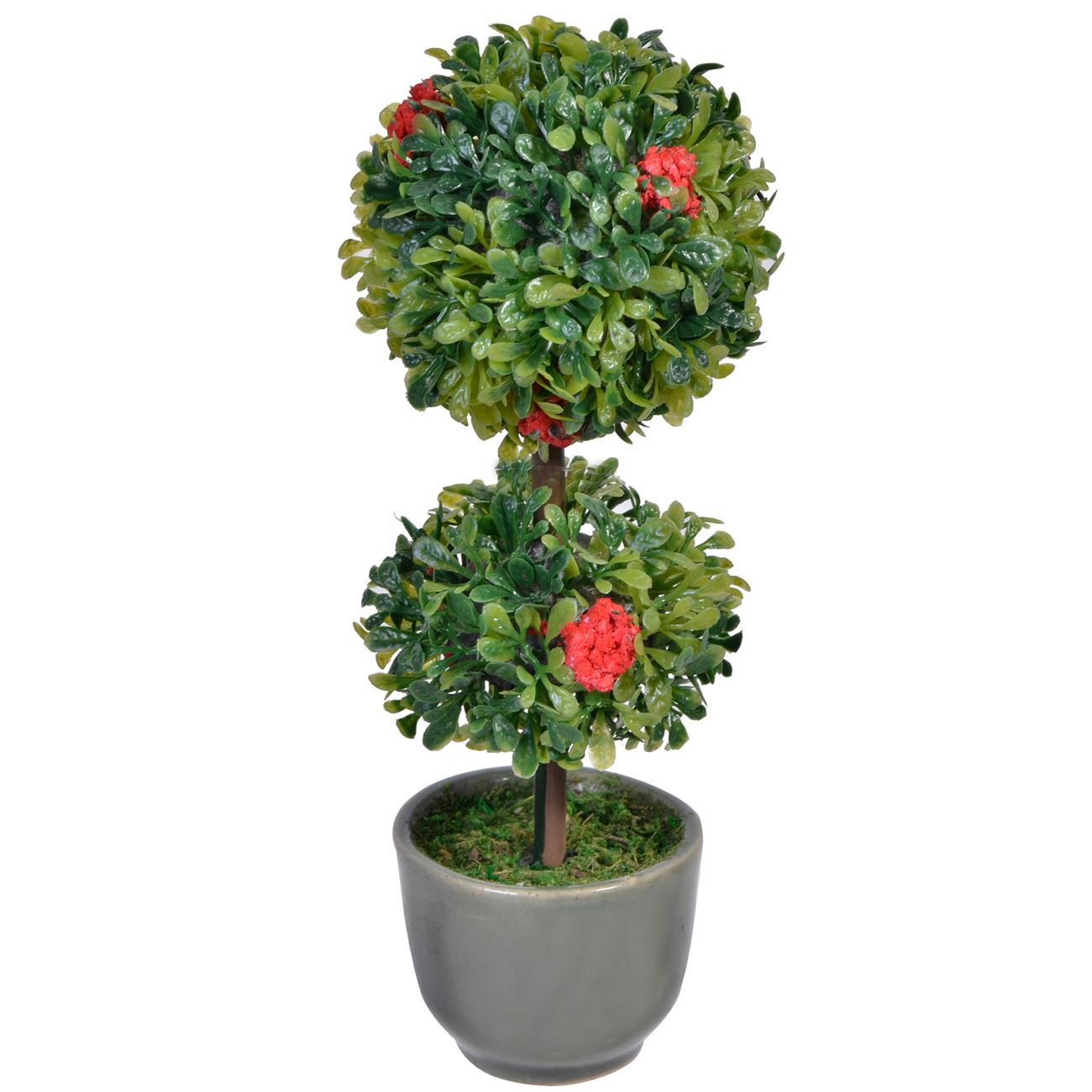 Műanyag Bonsai fa piros virággal 16 cm 