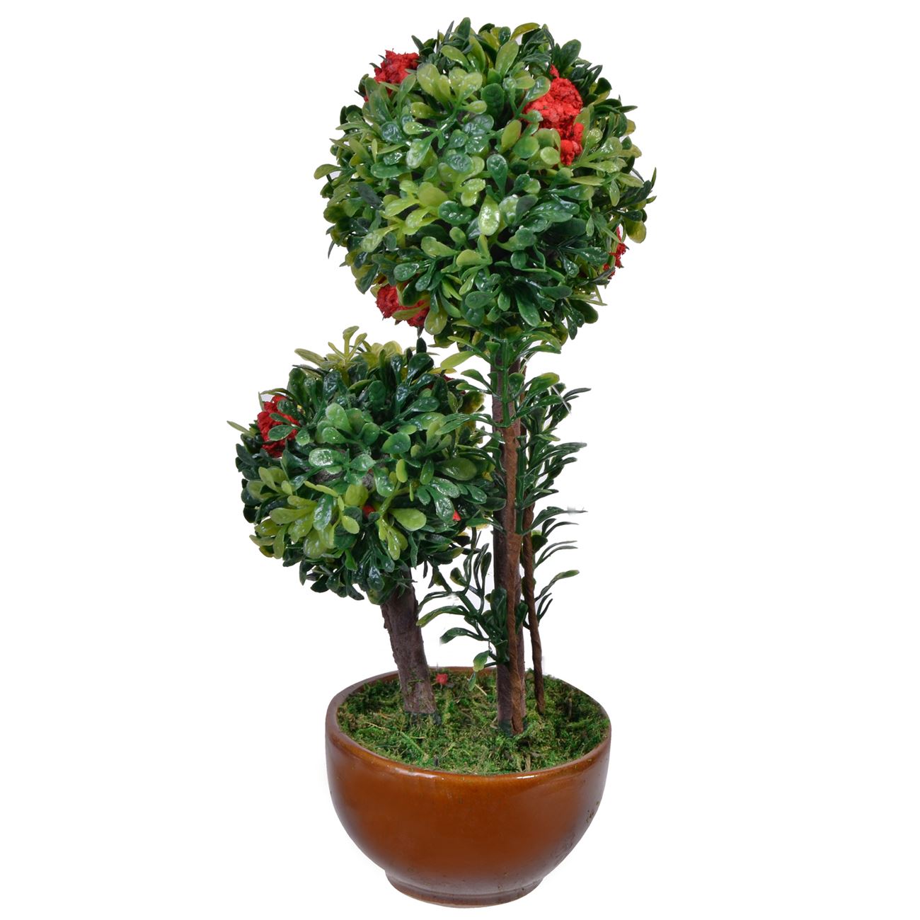 Műanyag Bonsai fa piros virággal 17 cm