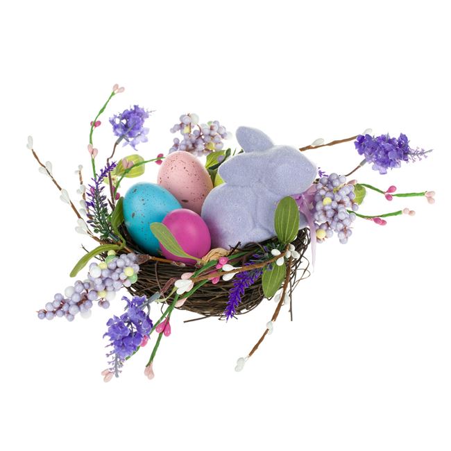 Dekoratív húsvéti fészekkosár színes tojással 13x12cm