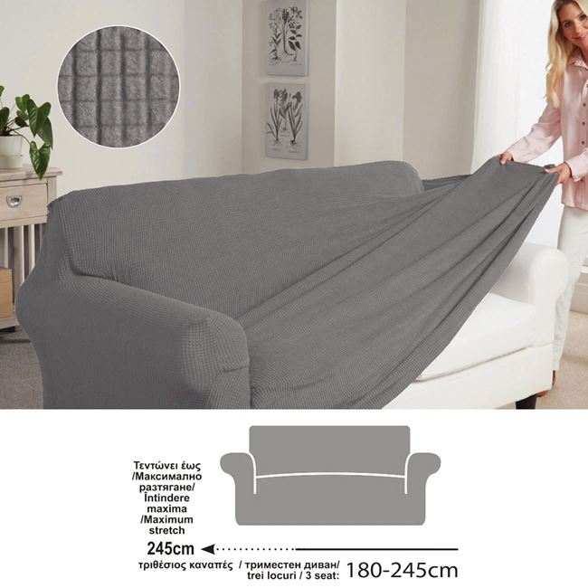 Elasztikus kanapéhuzat szürke színű 180–245 cm